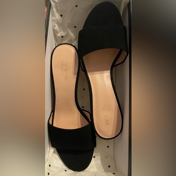 Kate Spade Black Suede Polished NYC Snow Globe Slide Sandals *Minor Flaws* - Picture 7 of 13
